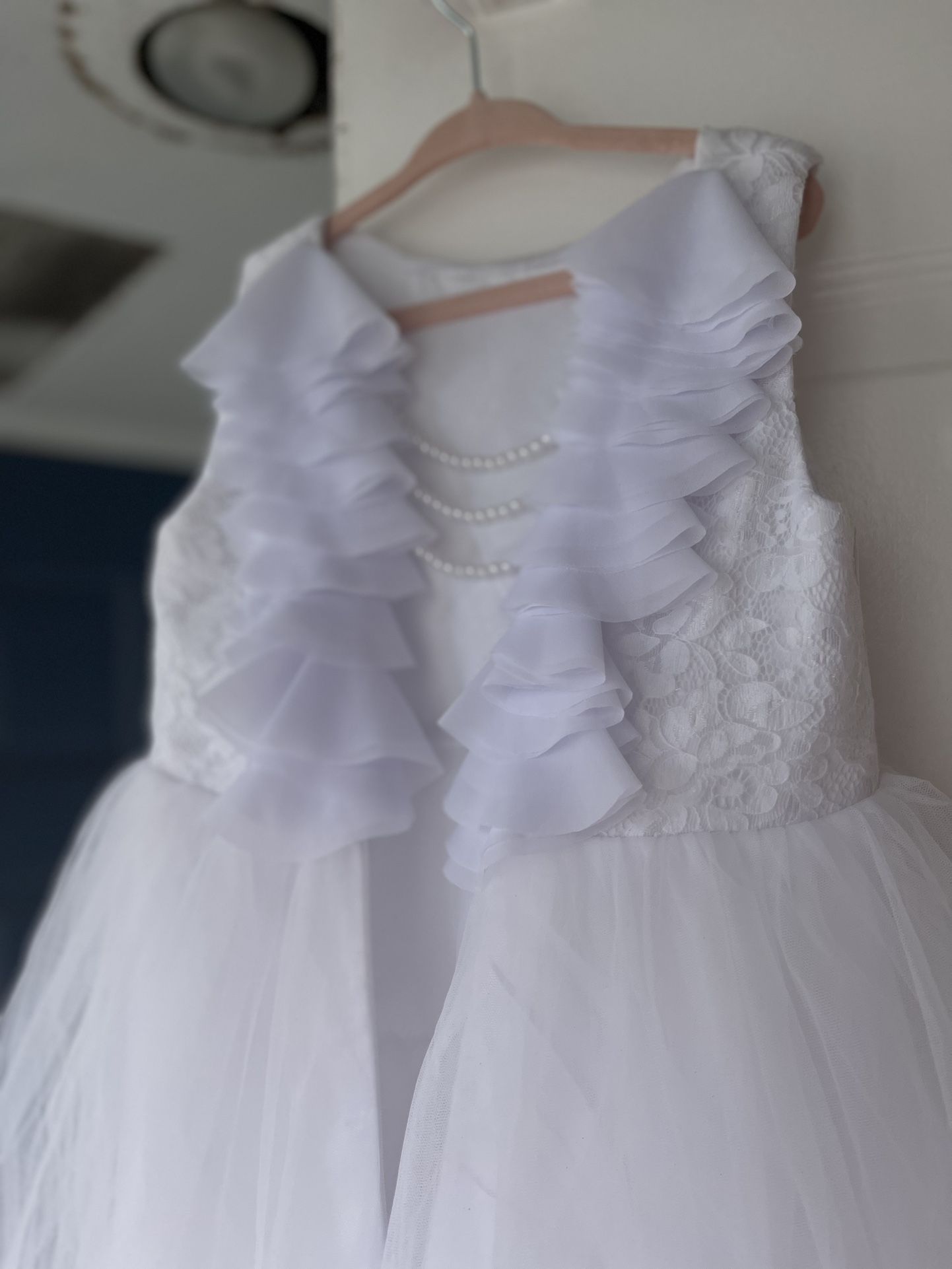 Beautiful Flower Girl Dress White Tulle With Pearls And Silk 