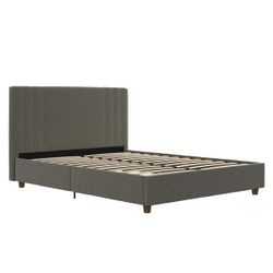 Full . Platform Bed - Light Grey Upholtery