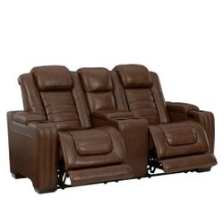 Backtrack Chocolate Power Reclining Loveseat with Console


