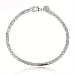 3mm High Shine Solid Sterling Silver Snake Chain Bracelet, can use for charms 8”