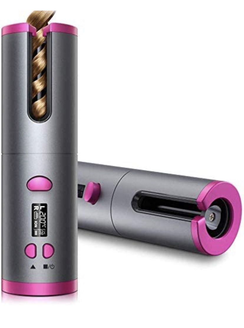 Cordless Hair Curler Automatic Curling Iron with LCD Temperature Display and Timer, 6 Adjustable Temperature 3/4in Fast Heating Ceramic Barrel USB Re