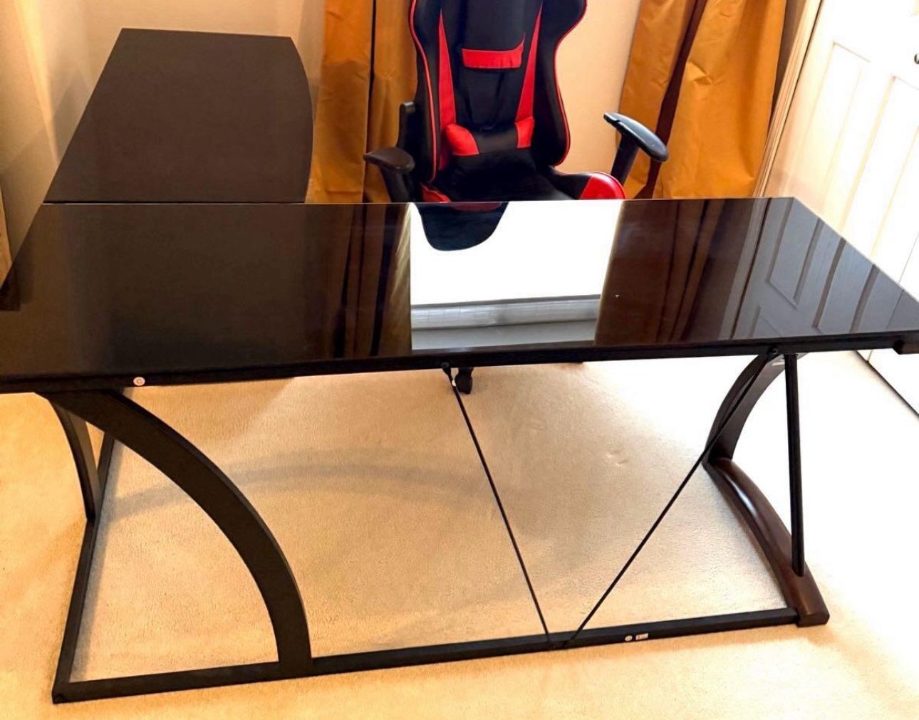 Glass Top L-Shape Office Desk