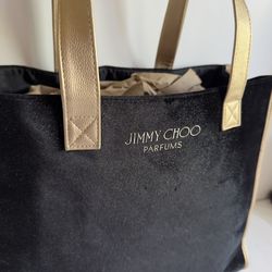 Jimmy Choo Tote Bag Black Gold Glitter Velour NEW