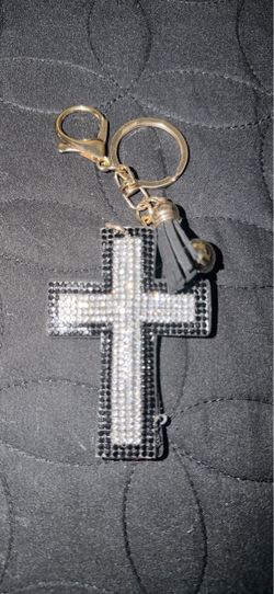 Rhinestone Cross Keychain with Tassel