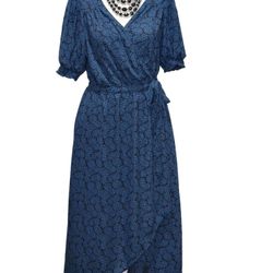 Melrose & Market-SHORT SLEEVE MIDI WRAP DRESS