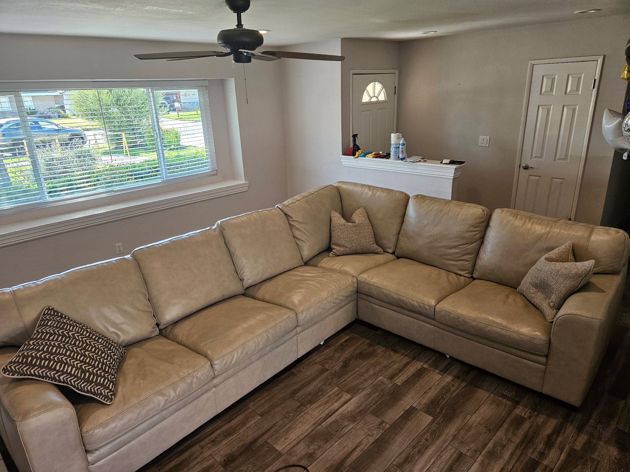 Full Leather Couch- Beige