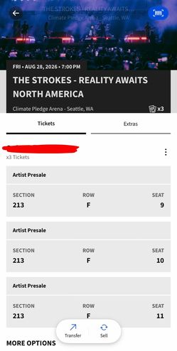 1-3x THE STROKES TOUR CONCERT TICKET CLIMATE PLEDGE ARENA SEATTLE 08/28/26 $90 EACH
