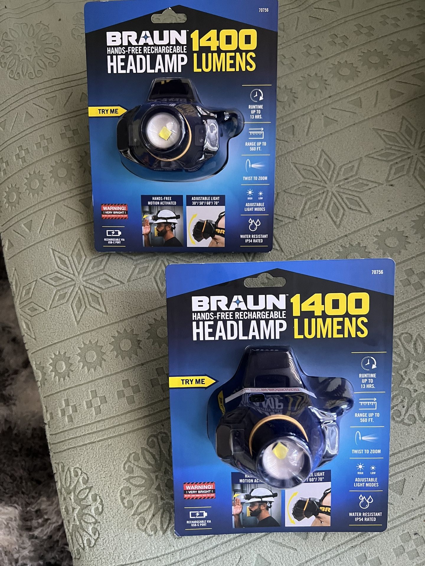 $20 each BRAUN 1400 Lumens Headlamp RECHARGEABLE
