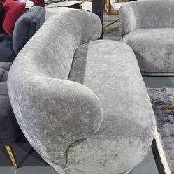 NEW ROUBD STYLE LOVESEAT GRAY BUCKLE VELVET 70x36