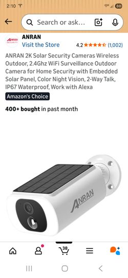 ANRAN 2K Solar Security Cameras Wireless Outdoor, 2.4Ghz WiFi Surveillance Outdoor Camera for Home Security with Embedded Solar Panel, Color Night Vis