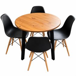 Round Wood Dining Table with 4 Chairs