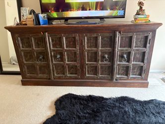 Stunning 86" Antique Indian Old Door Sideboard – Massive Solid Wood Buffet / Credenza