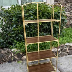 Crofy No Assembly Folding Bookshelf, 4 Tier Gold Bookshelf, Metal Book Shelf for Storage, Folding Bookcase for Office Organization and Storage