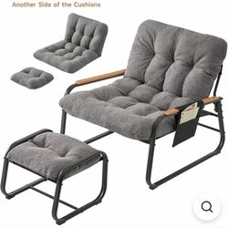 Oversized Accent Chair with Ottoman, Lounge Chair with Side Pocket for Bedroom, Balcony