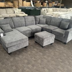 Charcoal Gray Sectional W/ Ottoman 