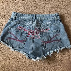 Light Wash Denim Cut-Off Shorts with Embroidery