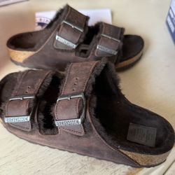 Ladies Size 37 Arizona Shearling Birkenstock Sandals 