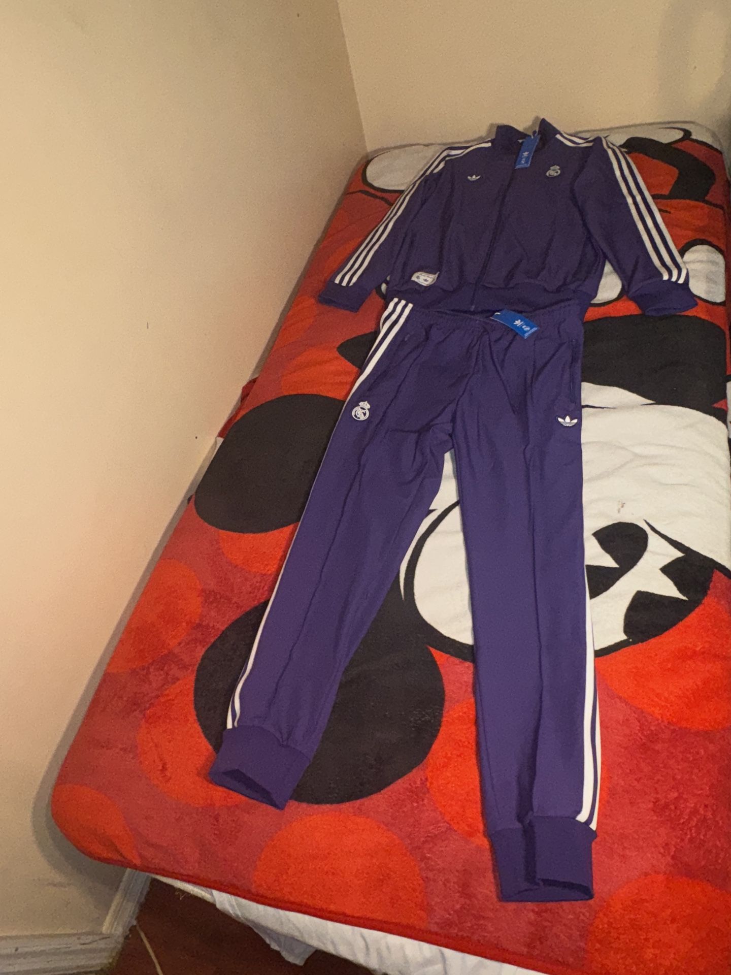  Real Madrid Adidas Tracksuit - Purple with White Stripes