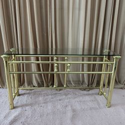 Hollywood Regency Brass Glass Console Table 
