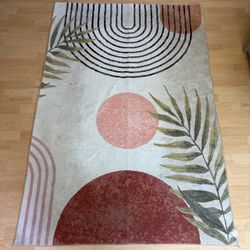 RoomTalks Mid Century Modern 4x6 Washable Area Rug, Abstract Tropical Leaves