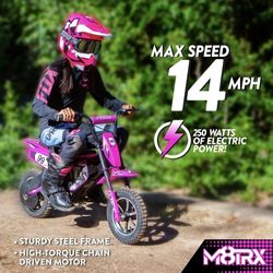 M8TRX SPORTS Blue 24V Electric Dirt Bike, Ride on Toy Motorcycle for Kids and Teens Ages 13+