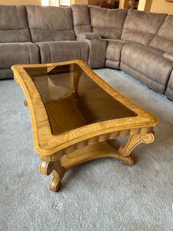 5-Piece Coffee and End Table with Console Table and Round Table Set with Glass Inlays