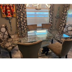 Glass Top Dining Room set with Mirrored Base