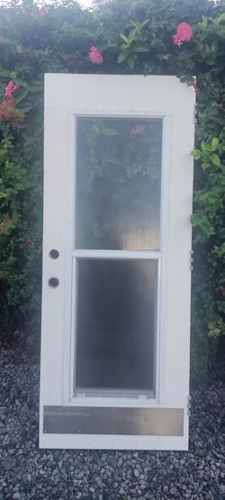 Exterior solid wood not impact obscure glass with screen single hung door approximately 32x79.75