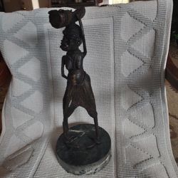 African Bronze Statue Green Marble Base Very Old Antique Collection Piece