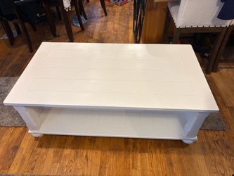 White Wood Coffee Table with Lower Shelf