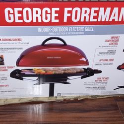 George Foreman 12-Serving Indoor/Outdoor Rectangular Electric Grill, Red, GFO201R
