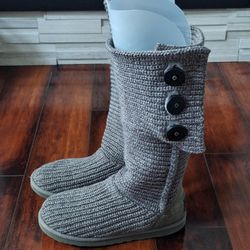 UGG Cardy Knit Boots Gray Size 8 Button Sweater Boots Cozy Winter