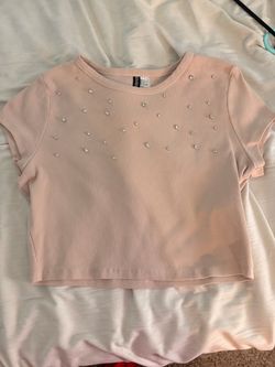 H&M Pink Ribbed Crop Top with Rhinestones
