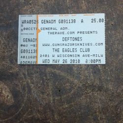 Deftones Ticket Stub