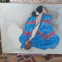 Rare RC Gorman PRINT Woman In Blue Blanket