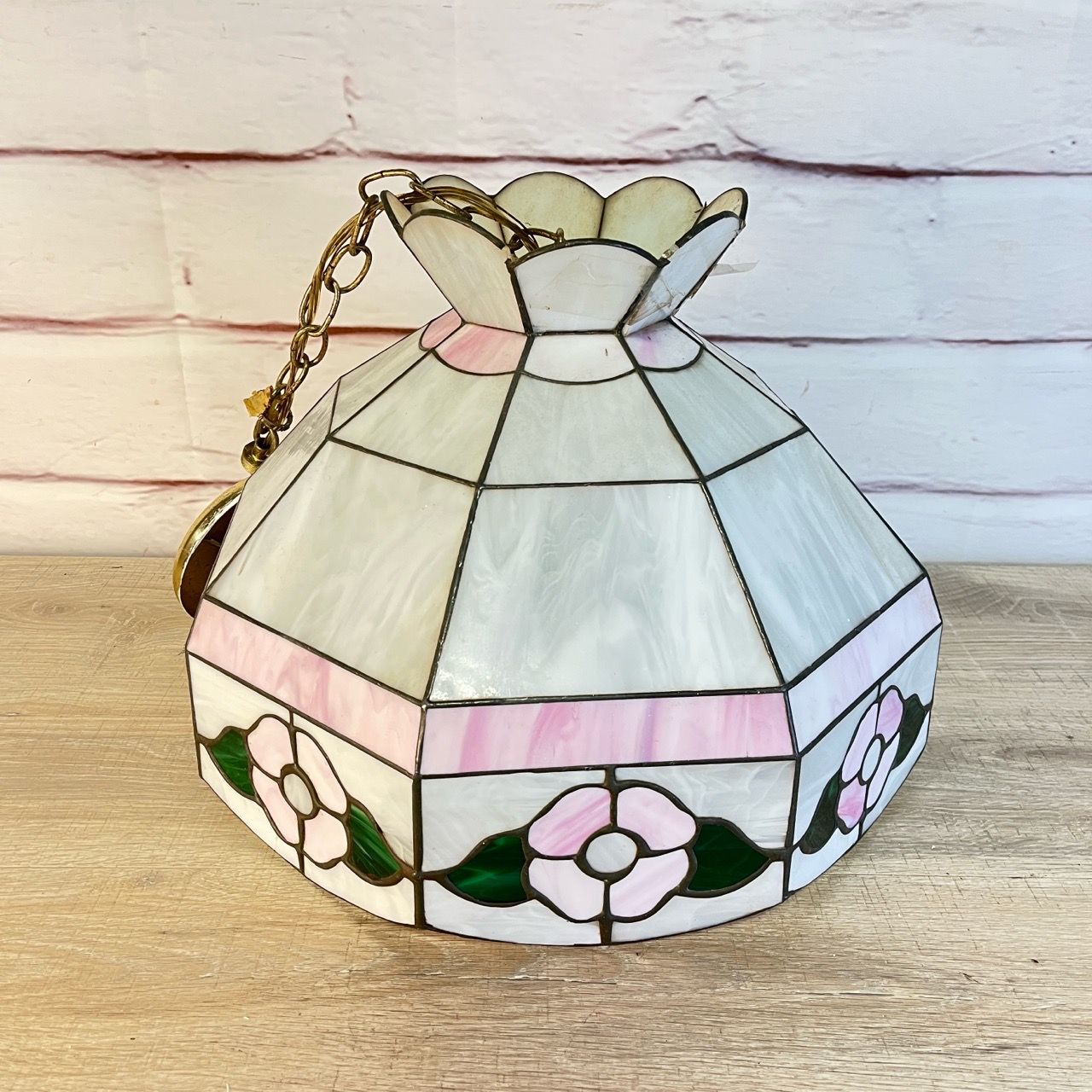 Retro Thursday Work Vintage Pink & White Floral Stained Glass Ceiling Light AS IS for Sale ...