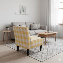 Yellow and white checkered accent chair
