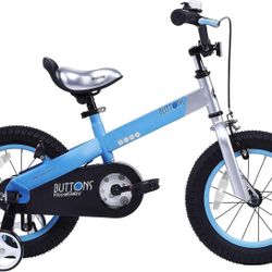 Royal baby Buttons Kids Bike(Matte Blue 12 Inch With Training Wheels)