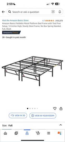 Full Bed Frame — Amazon Basics Foldable Metal Platform Bed Frame with Tool Free Setup, 14 Inches High, Sturdy Steel Frame, No Box Spring Needed, Full,