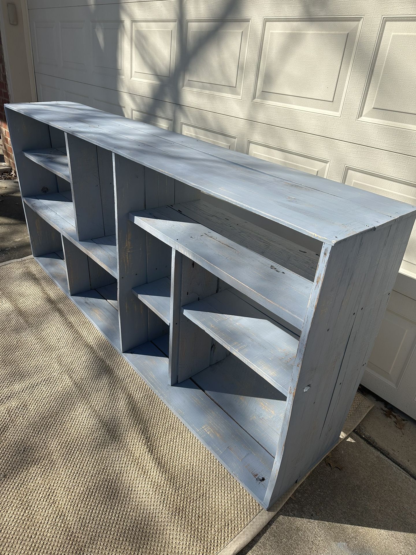 LARGE MONUMENTAL & CHARMING! CUSTOM DESIGNED RUSTIC SOLID WOOD OPEN SHELVES / CONSOLE / DISPLAY