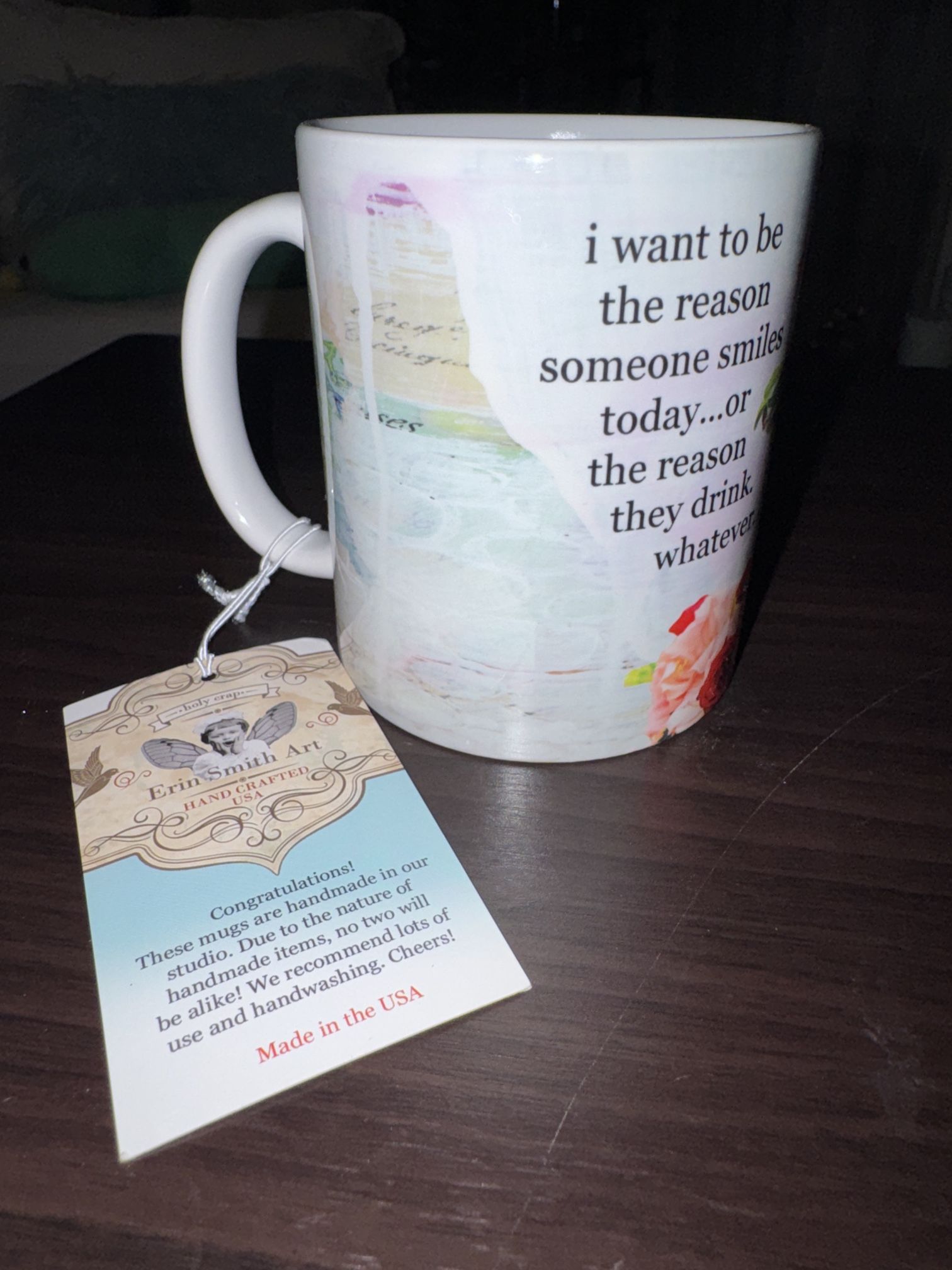 Erin Smith Art Handcrafted USA Ceramic Mug – Funny Quote Coffee Cup – Excellent Like New Condition