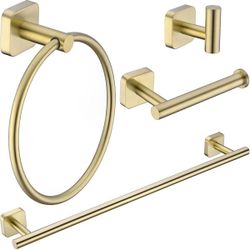 Brushed Gold Bathroom Hardware Set 4 Piece