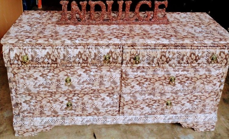 Snakeskin Print Dresser w/ Matching Rolling Nightstands