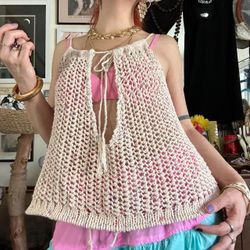 handknit by me cream w pastel specks cotton swing tank