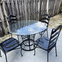 Dining Table 48”D X 30”H (Metal, Wood & Glass) Used Condition But Good. $90 Firm On Price