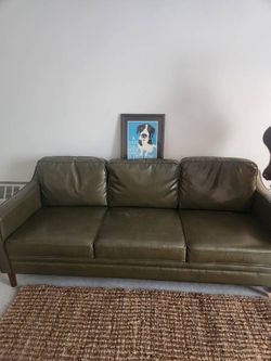 Green Leather 3-Seat Sofa