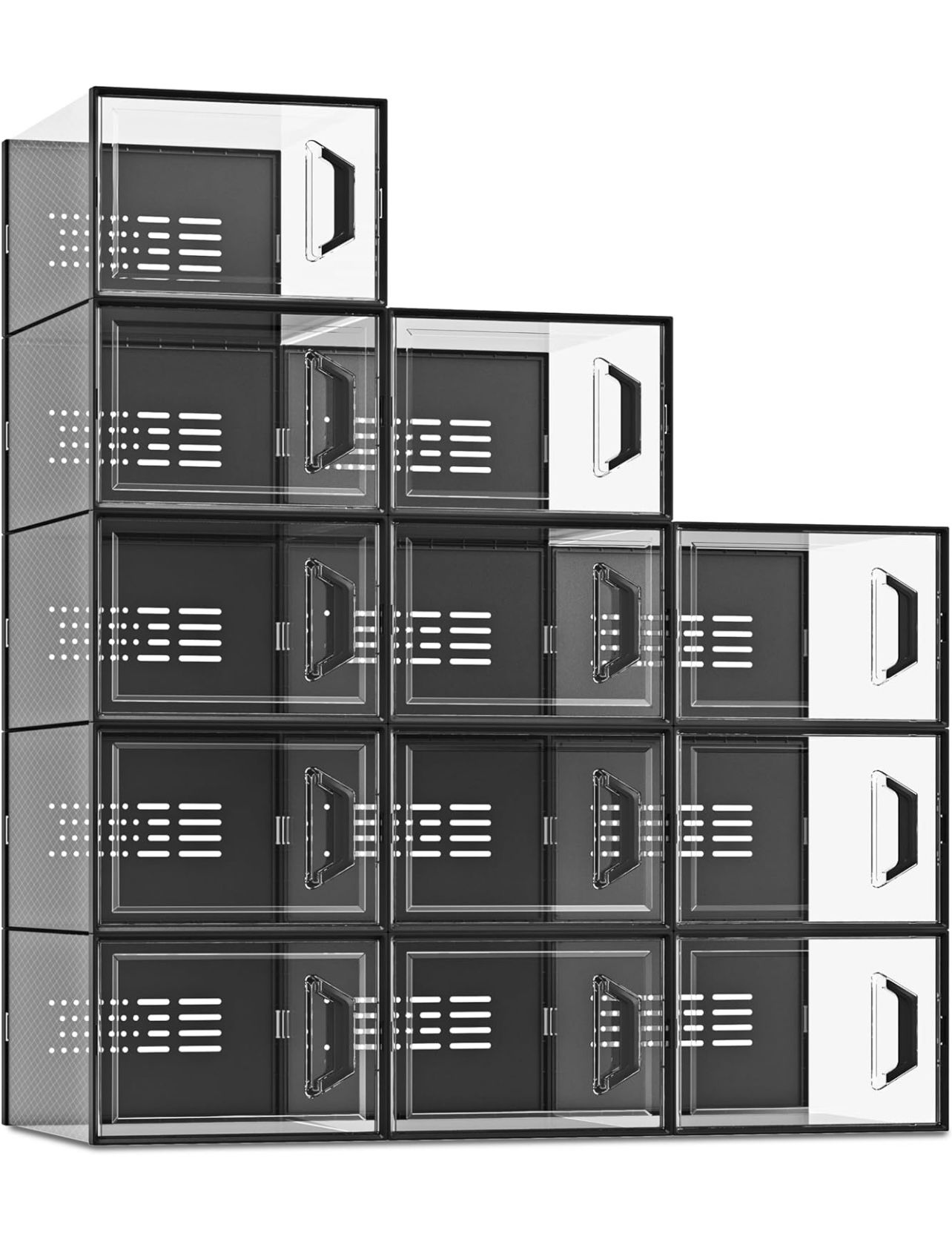 12 Pack Shoe Storage Box Clear Plastic Stackable Shoe Organizer for Closet - Fits Size 11