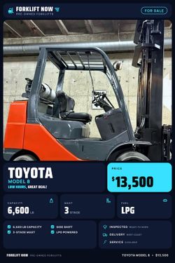 TOYOTA M8 forklift,6600 lb,3 stage, side shift, LOW HOURS