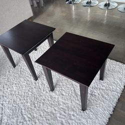 Two Wood End Tables (Dark Brown)