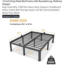 Brand New King Size Metal Bed Frame – In Box